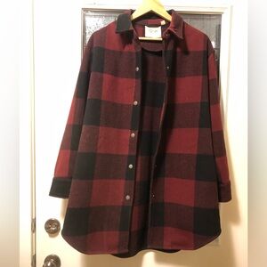 Ladies Burgundy Plaid Wool Blend Shacket Size M